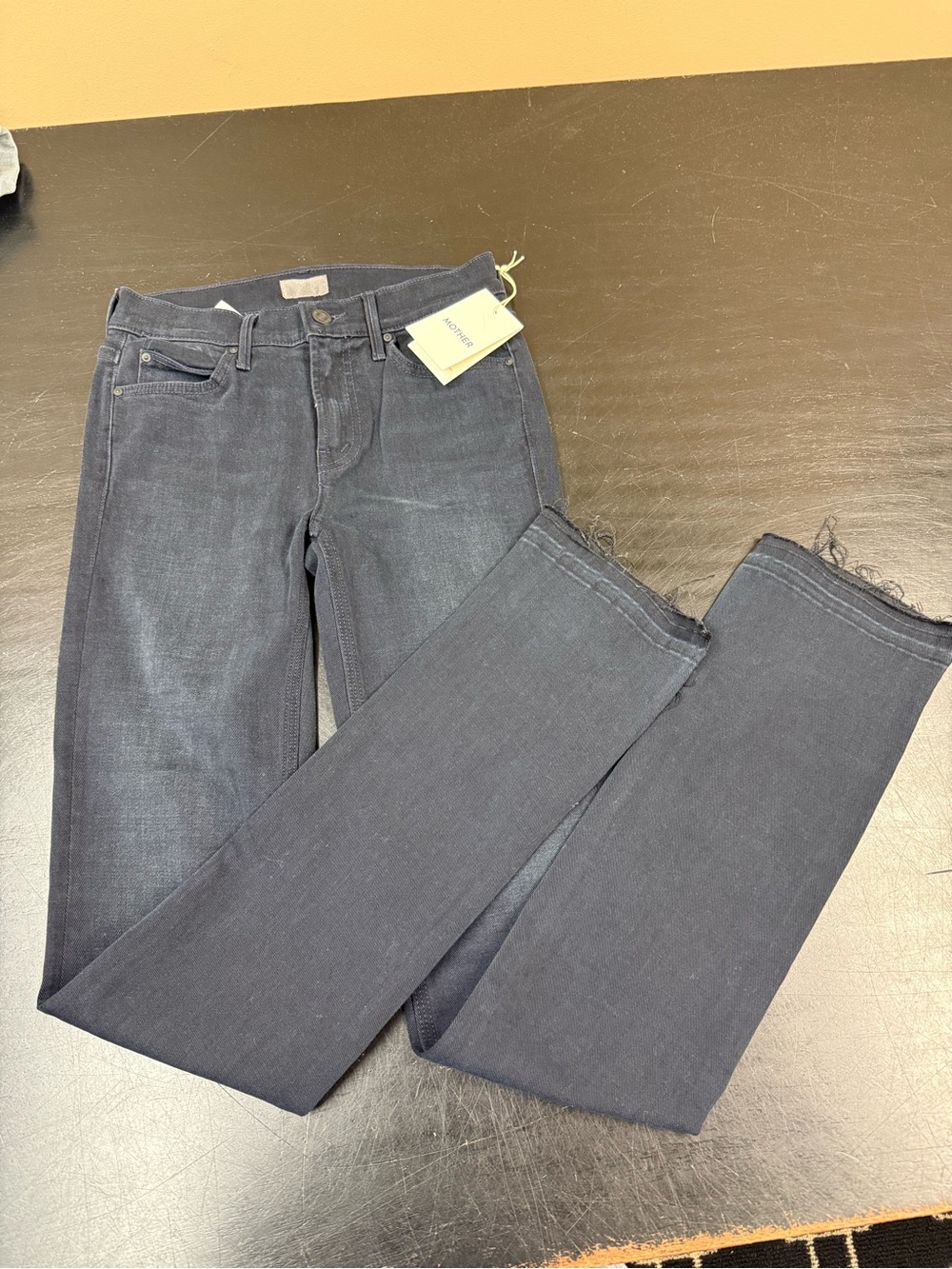 MOTHER Black Skinny Jeans with Raw Hem
